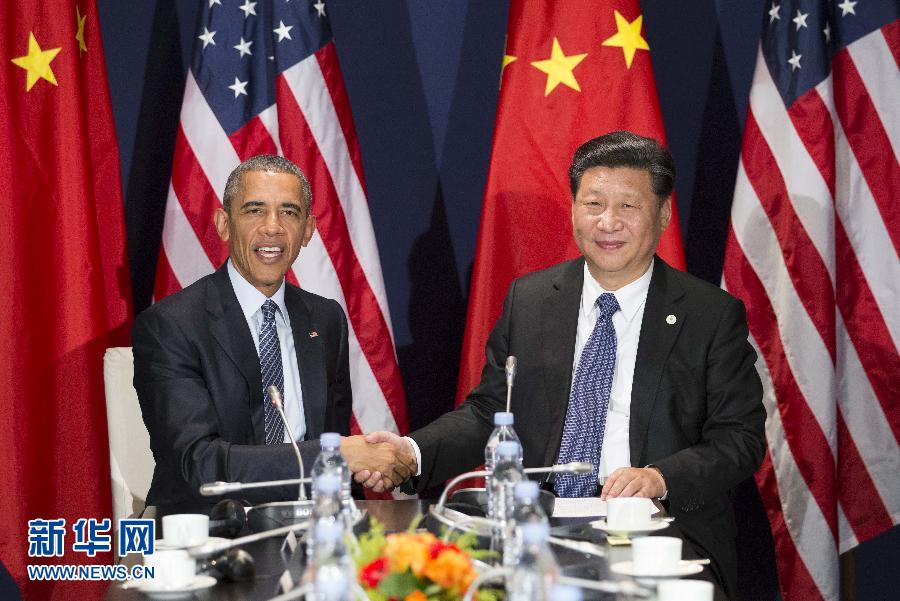 11月30日,國家主席習近平在巴黎會見美國總統(tǒng)奧巴馬。新華社記者黃敬文攝 11月30日,國家主席習近平在巴黎會見美國總統(tǒng)奧巴馬。新華社記者黃敬文攝